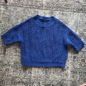 Zara Blue Cropped Knit Sweater